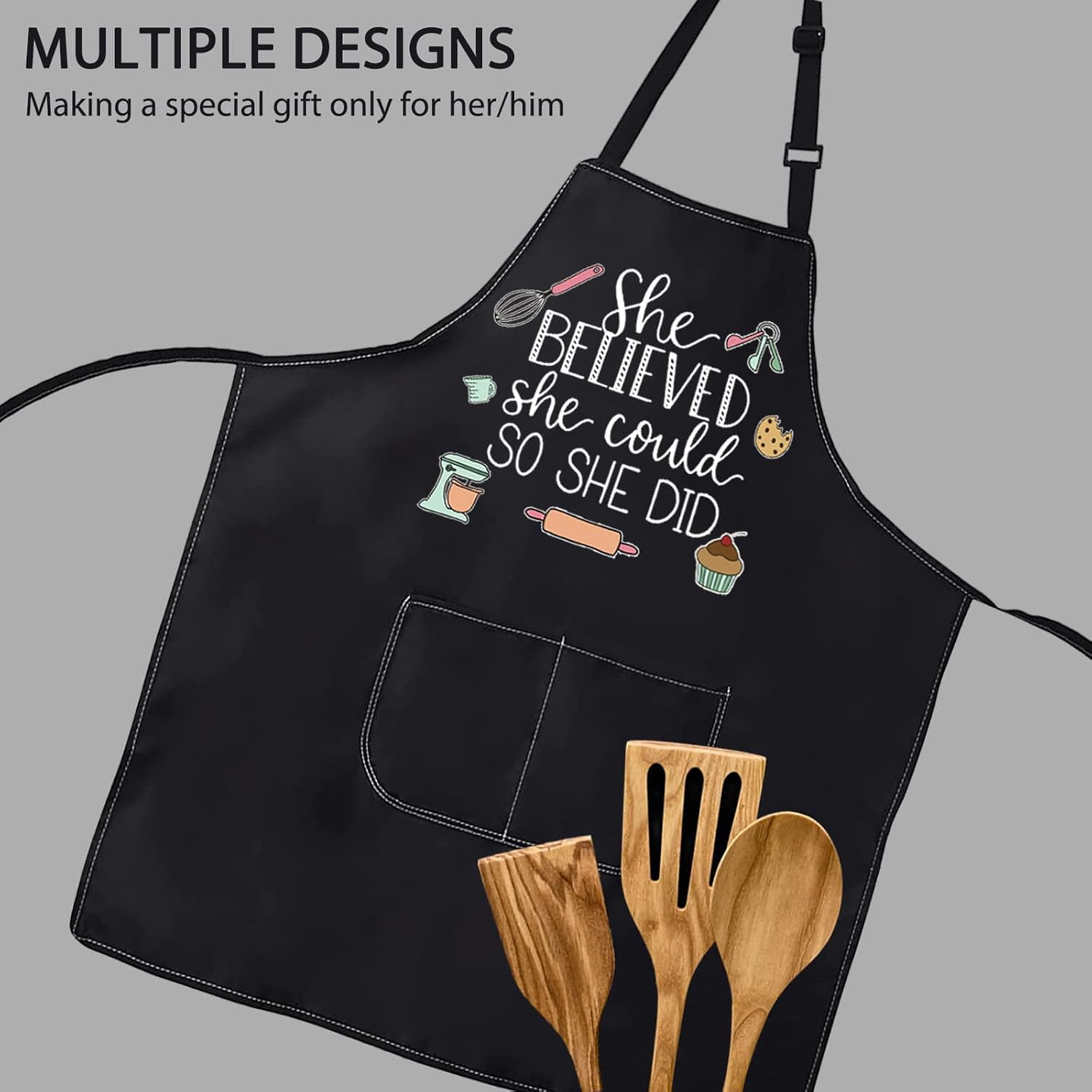 POFULL Divertidos regalos de horneado para panadera, ella creía que podía así que hizo, delantal, regalo de chef de pastelería