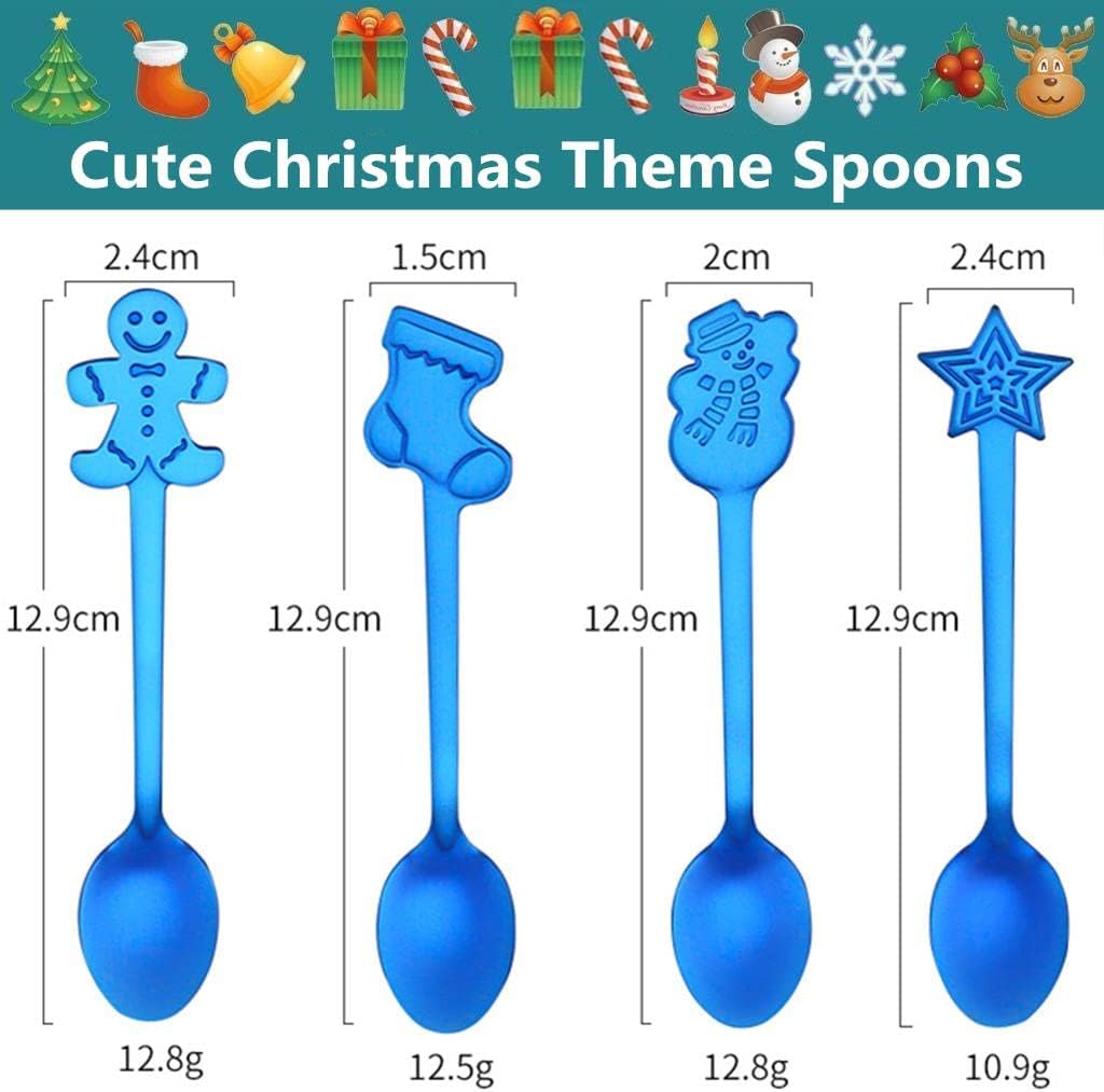 8 cucharas de Navidad de acero inoxidable para té, sopa de leche, café, cucharas para mezclar, postre, pastel, helado, decoración de vajilla de