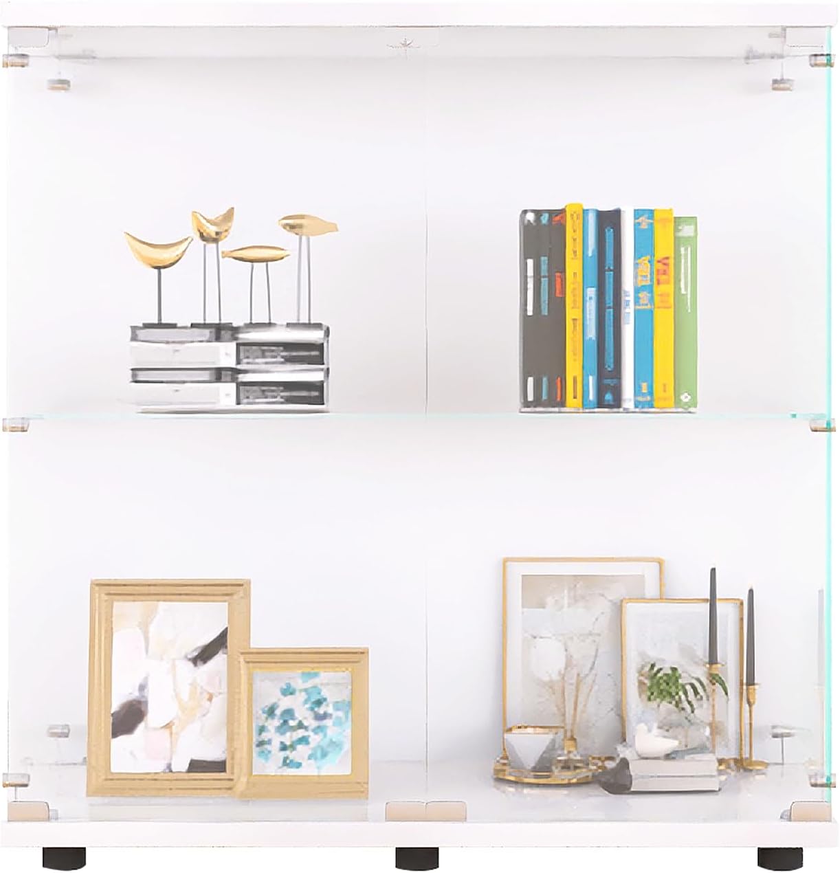 Vitrina con puerta de cristal y cerradura, 2 estantes de instalación rápida en 30 minutos de gabinete Curio con estantería de pie de vidrio templado