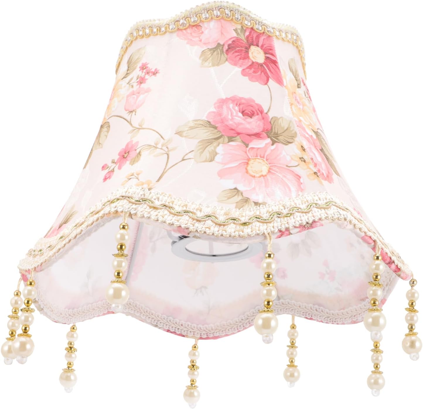 Pantalla romántica E27 macramé cubierta de lámpara de tela floral colgante de mesa, color rosa (9.8 x 7.0 pulgadas)