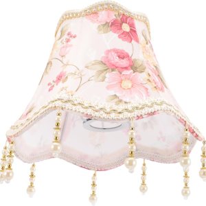 Pantalla romántica E27 macramé cubierta de lámpara de tela floral colgante de mesa, color rosa (9.8 x 7.0 pulgadas) Pantalla romántica E27 macramé cubierta de lámpara de tela floral colgante de mesa, color rosa (9.8 x 7.0 pulgadas)