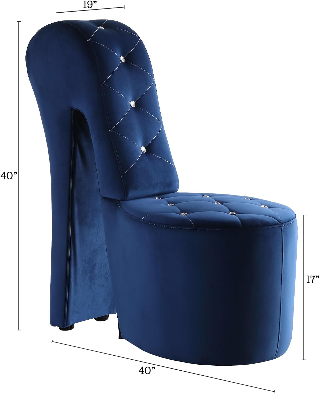 Best Master Furniture Silla de zapatos de terciopelo de tacón alto con tachuelas de cristal, azul
