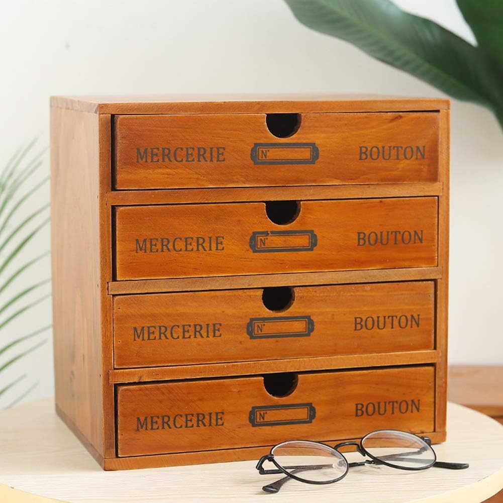 Caja de almacenamiento de madera con cajones, organizador de escritorio portátil de madera para el hogar, oficina, mostrador, decoración de