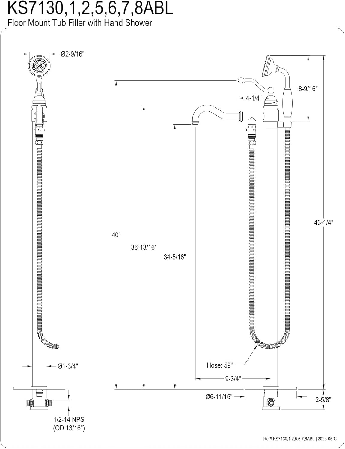 Kingston Brass KS7135ABL – Grifo de bañera de campo inglés, bronce aceitado