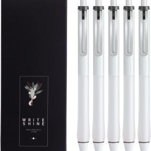 XIZE SH Bolígrafo de agarre suave, bolígrafos de gel de punta fina de 0.5 para oficina escolar, tinta negra, barril blanco, 5 unidades XIZE SH Bolígrafo de agarre suave, bolígrafos de gel de punta fina de 0.5 para oficina escolar, tinta negra, barril blanco, 5 unidades