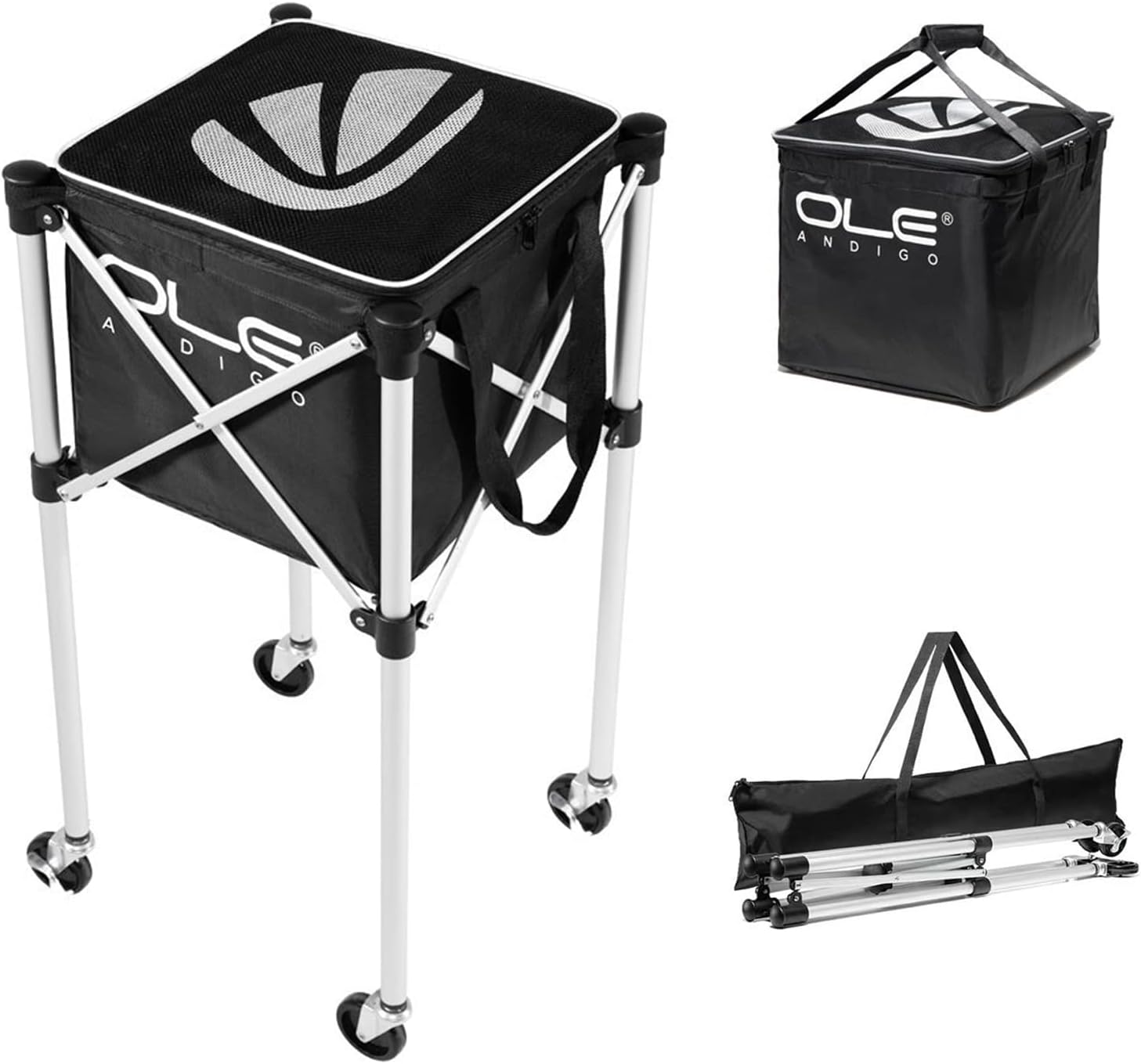 Pelotas de tenis tolva cesta de pelota de tenis con bolsillos laterales, carrito de pelota de tenis ligero con capacidad para 160 bolas, carrito