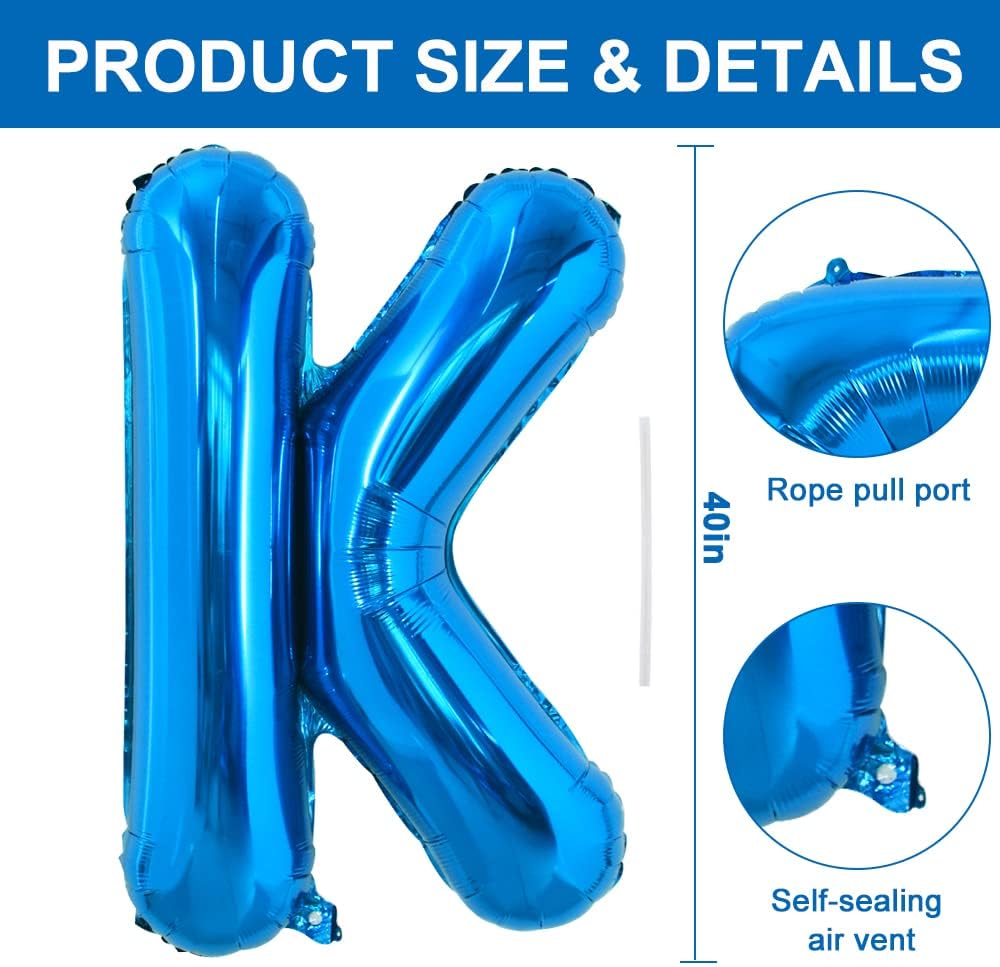 TONIFUL Globos grandes de 40 pulgadas con letras K azules gigantes del alfabeto, globos grandes de Mylar para decoración de fiestas de cumpleaños,
