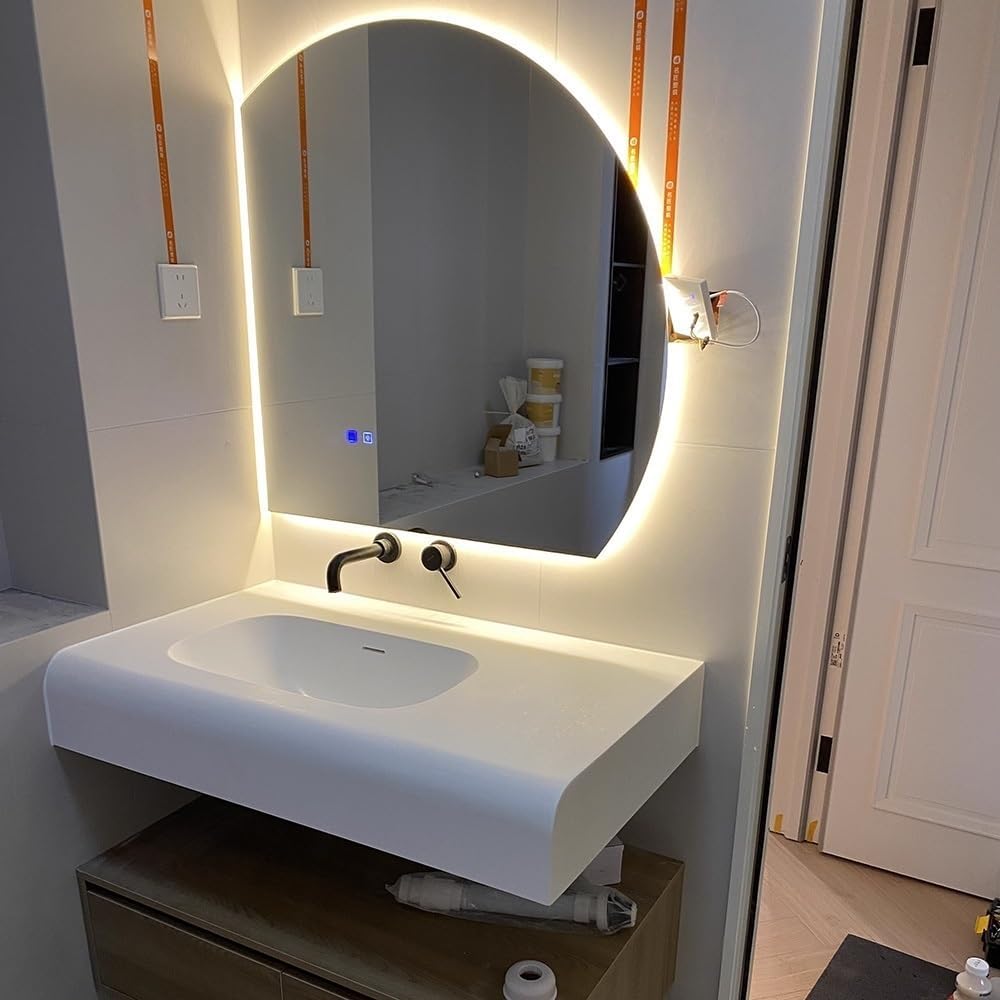 Espejo LED de 40 pulgadas para baño, espejo de tocador de baño antivaho con luces, espejo de pared de media luna, corte izquierdoderecho con botón