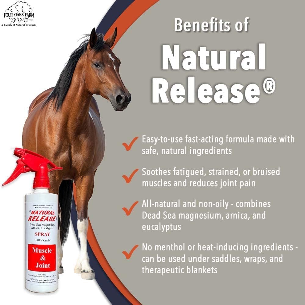 Four Oaks Farm Ventures, Tratamiento en aerosol muscular de liberación natural, linimento de caballo para dolores musculares, dolor en las