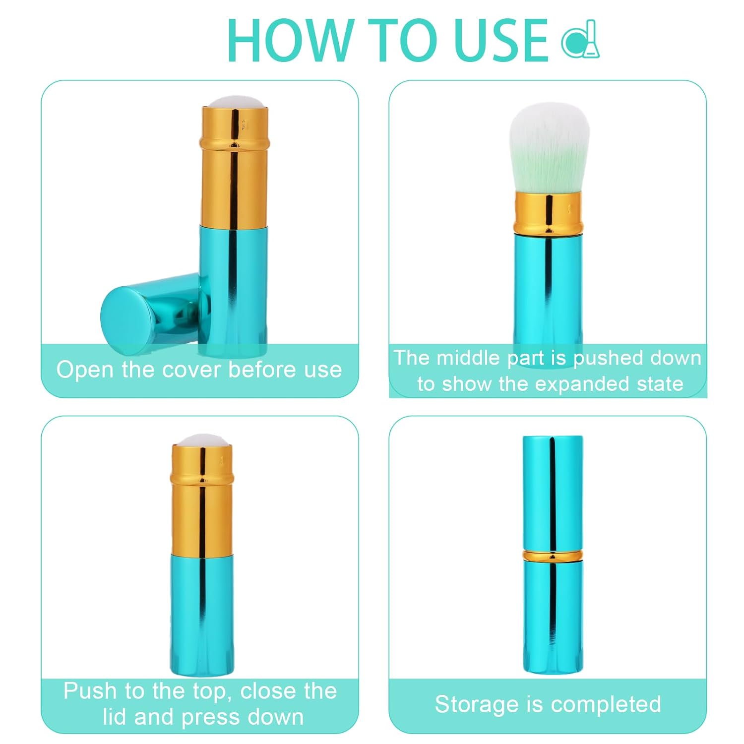 Brocha retráctil para base, paquete de 2 brochas de viaje para rubor Kabuki, cepillo portátil para base de polvo con cubierta para rubor,