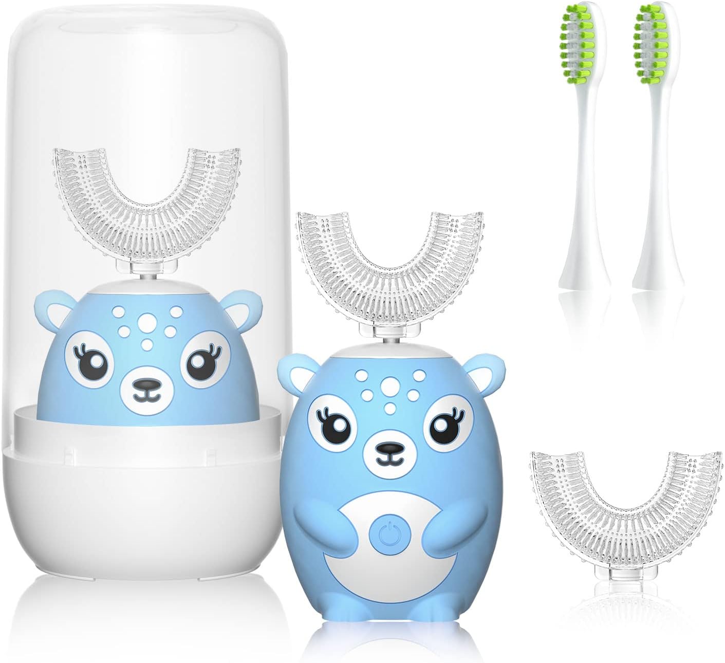 Kids Electric Toothbrushs U Shaped sonic Automatic Toothbrush with 4 Brush Heads, Six Cleaning Modes,Cartoon deer Modeling , full mouth toothbrush
