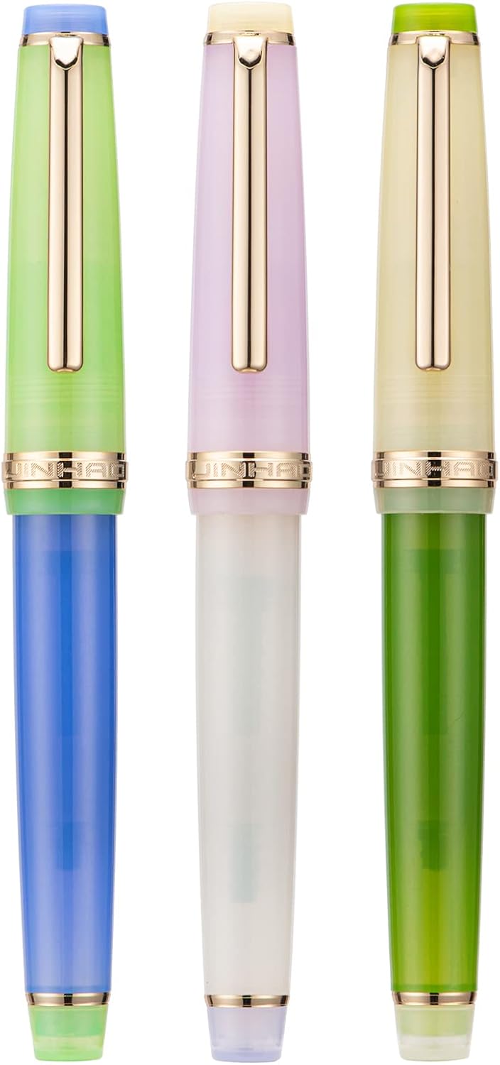3 Jinhao 82 Pluma estilográfica transparente mixta Morandi Color acrílico punta fina oro Trim con convertidor Set