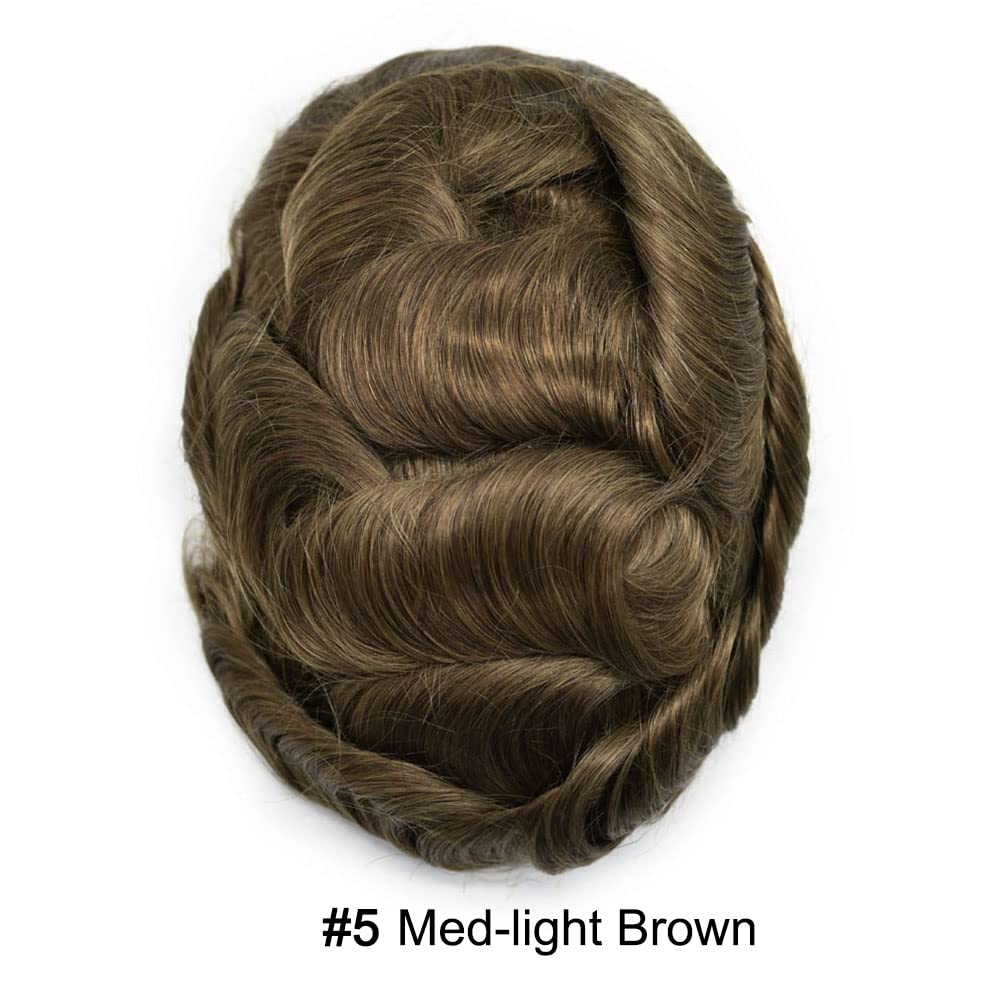 Pieza de pelo para hombre Toupee Real Human Hairpiece Soft Lace Hair System Mens Hair Unit Natural Hairline Protesis Capilar Para Hombre 8”X10” #5