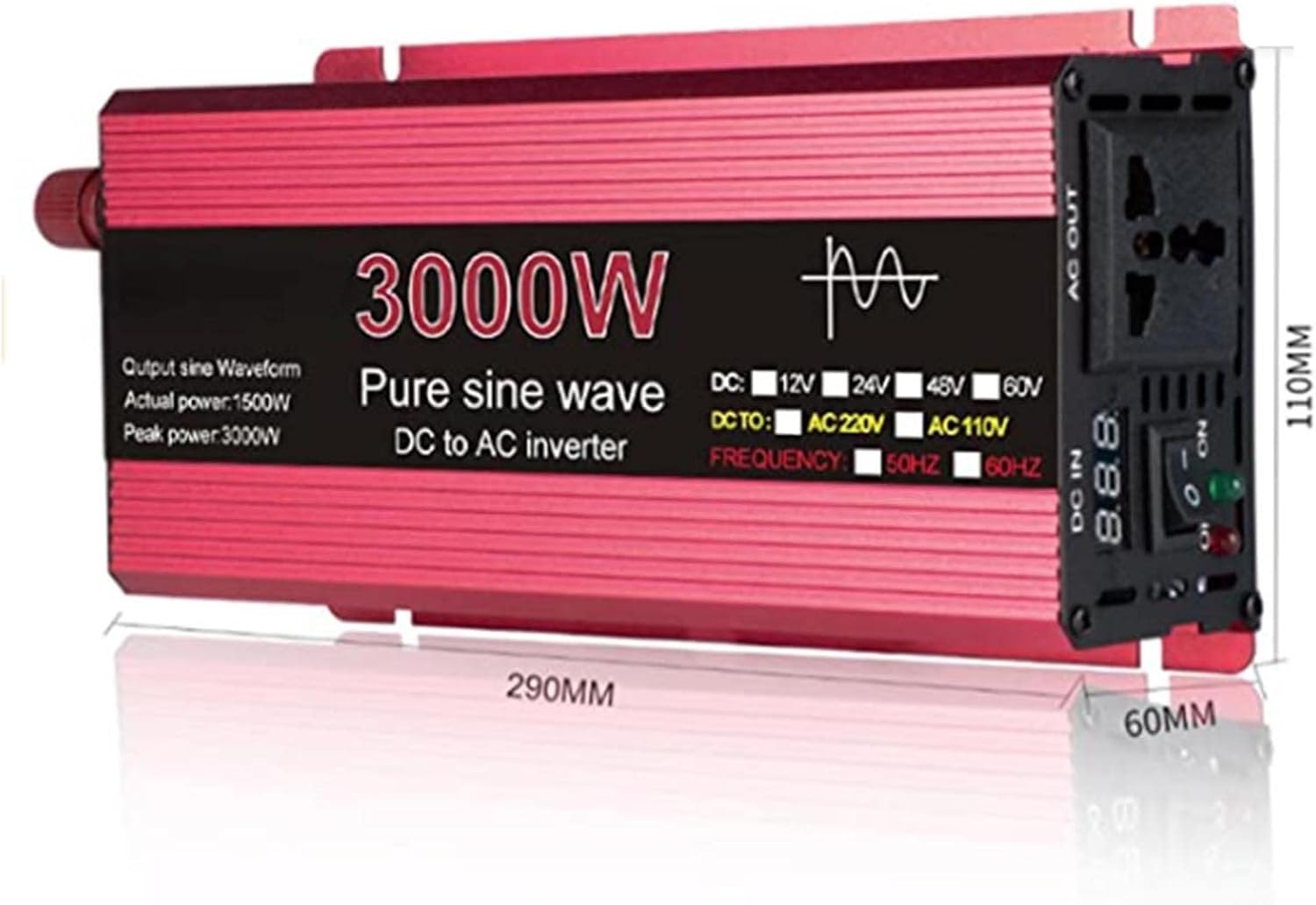 Inversor de onda sinusoidal pura 1000 W, 1600 W, 2200 W, 3000 W, voltaje CC 12 V24 V a CA 110 V220 V, inversor solar, 3000 W, 24 V 220 V