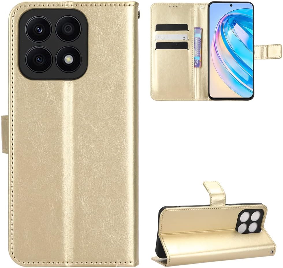 Funda para Honor X8a Funda de cuero, Funda de cuero con tapa para Honor X8a CRT-LX1 CRT-LX2 CRT-LX3 Funda Oro