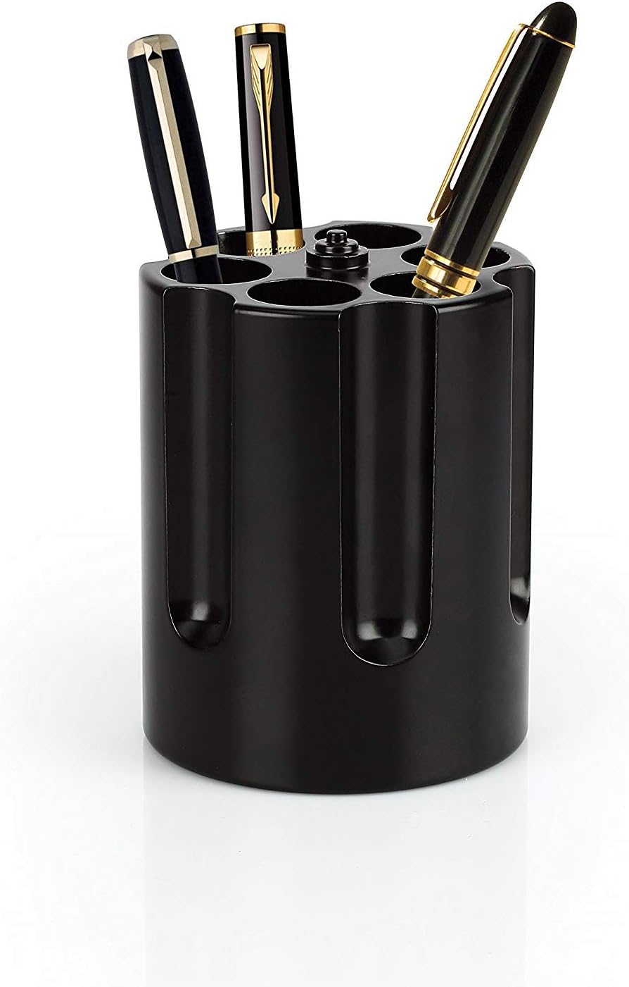 Caliber Gourmet Revolver Pen Holder, Paper Weight, Desktop Organizer, black, Cast Aluminum Heavy Duty holder – Office Accessory, Christmas Gift