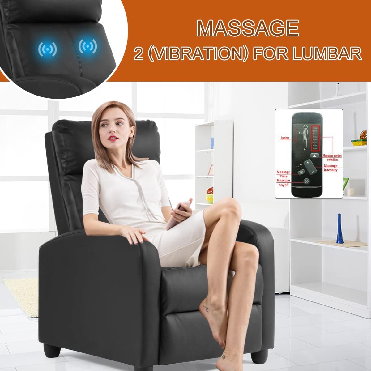 TYNB SS-AC207-B – Silla reclinable de masaje, sala de estar, sofá de lectura, asiento de cine en casa, silla moderna, fácil de descansar, asiento