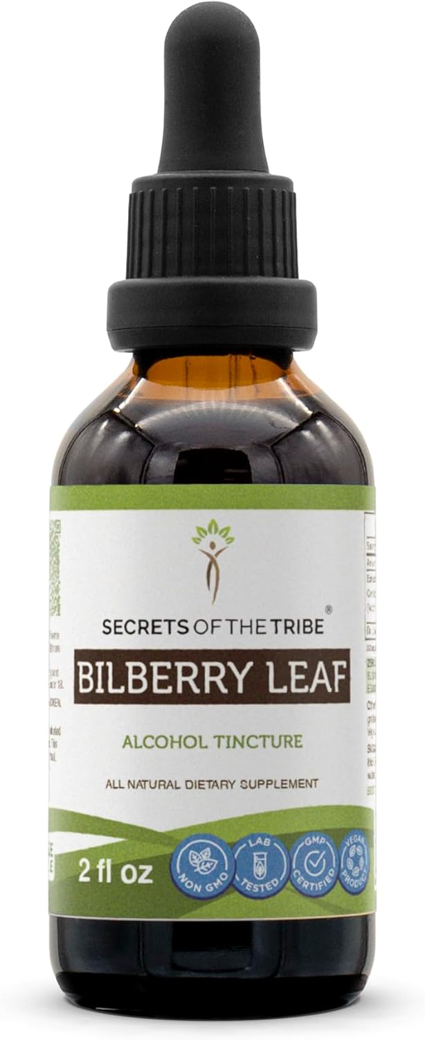 Secrets of the Tribe Extracto de alcohol de tintura de hoja de arándano, gotas de hierbas de alta potencia, tintura hecha de vaccinio de arándano