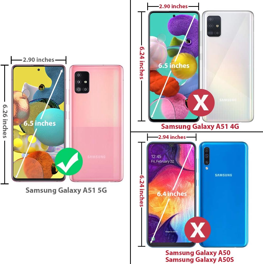 TJS Funda compatible con Samsung Galaxy A51 5G (no compatible con Galaxy A51 4G), con protector de pantalla de vidrio templado, anillo de metal,