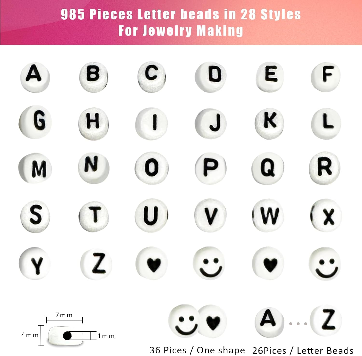 Kit de 985 cuentas de letras, 28 estilos de pulseras de la amistad, cuentas del alfabeto, cuentas de cara sonriente para pulseras, kit de