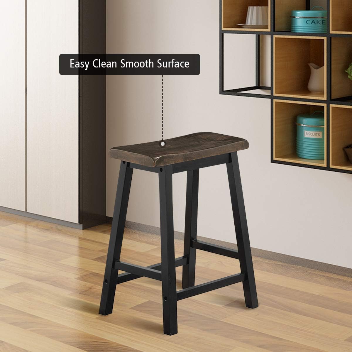 Safeplus Juego de 2 taburetes de bar, taburete vintage de madera maciza con patas de metal, taburete de bar de 24 pulgadas de altura de mostrador