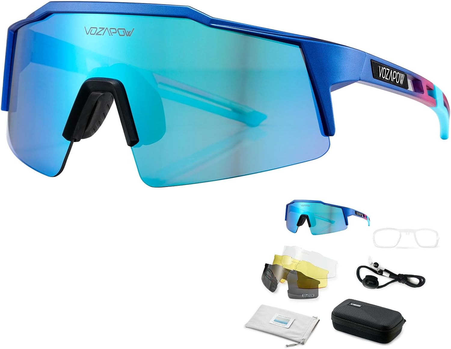 VOZAPOW Polarized Sports Sunglasses 4 lenses, Cycling Sunglasses for Men Women Youth, Driving, Running, Baseball