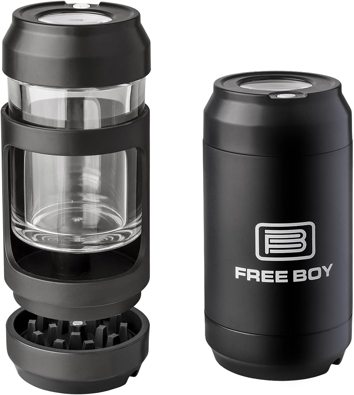 Free Boy Amoladora manual con tarros de almacenamiento iluminados, tarro de visualización de aumento de 8 veces, tarro de almacenamiento y molienda,