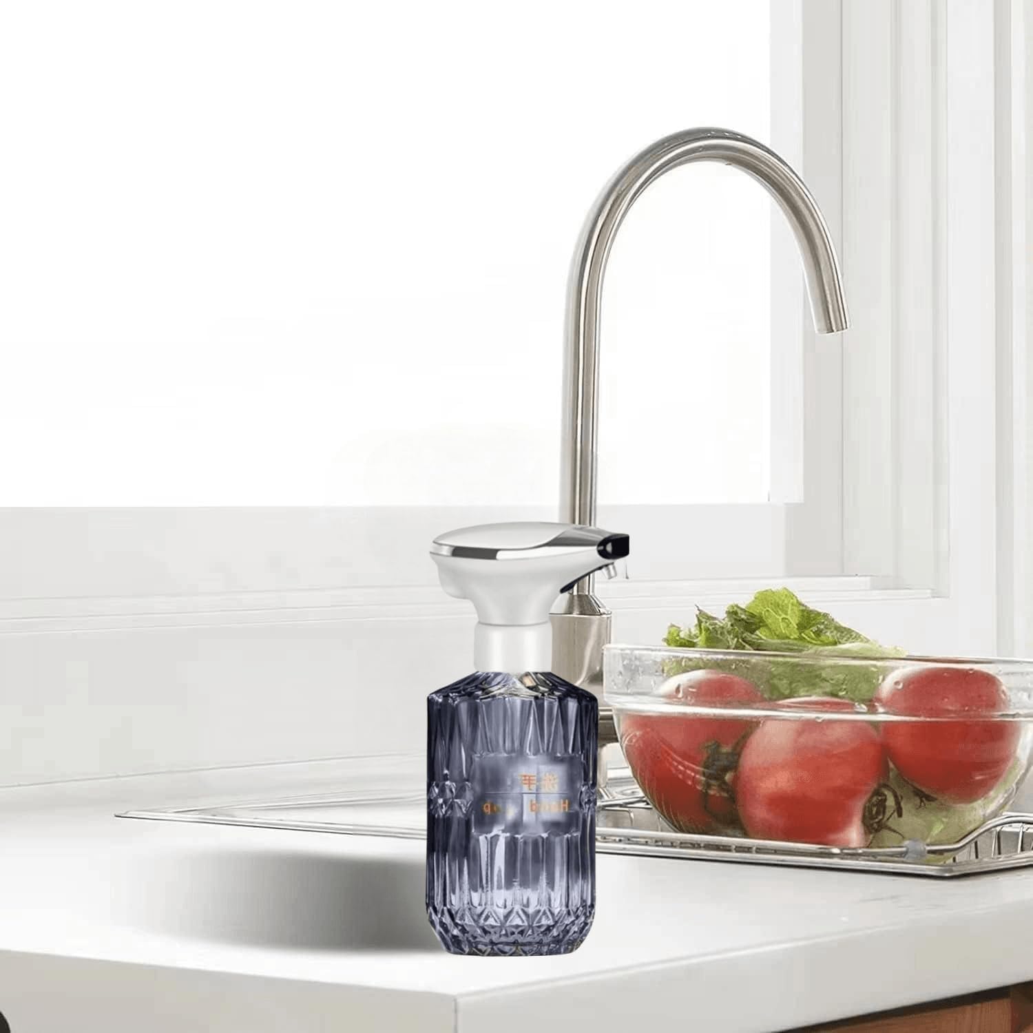 Dispensador automático de jabón líquido de 15.2 fl oz (gris transparente) botella de reemplazo de la bomba sin contacto dispensador de jabón de