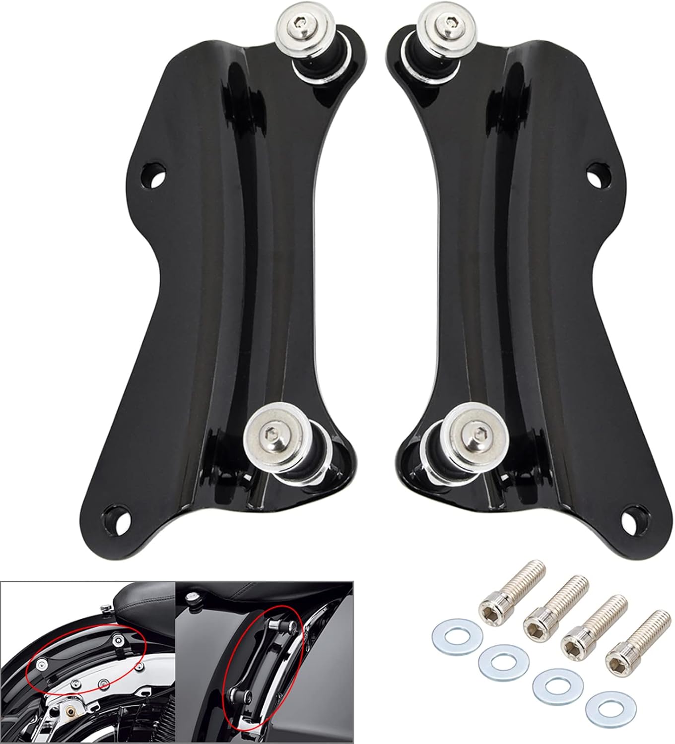 Benlari Kit de accesorios de acoplamiento de 4 puntos negro brillante 2014-2024 compatible con Harley Davidson Touring Street Glide Road Glide