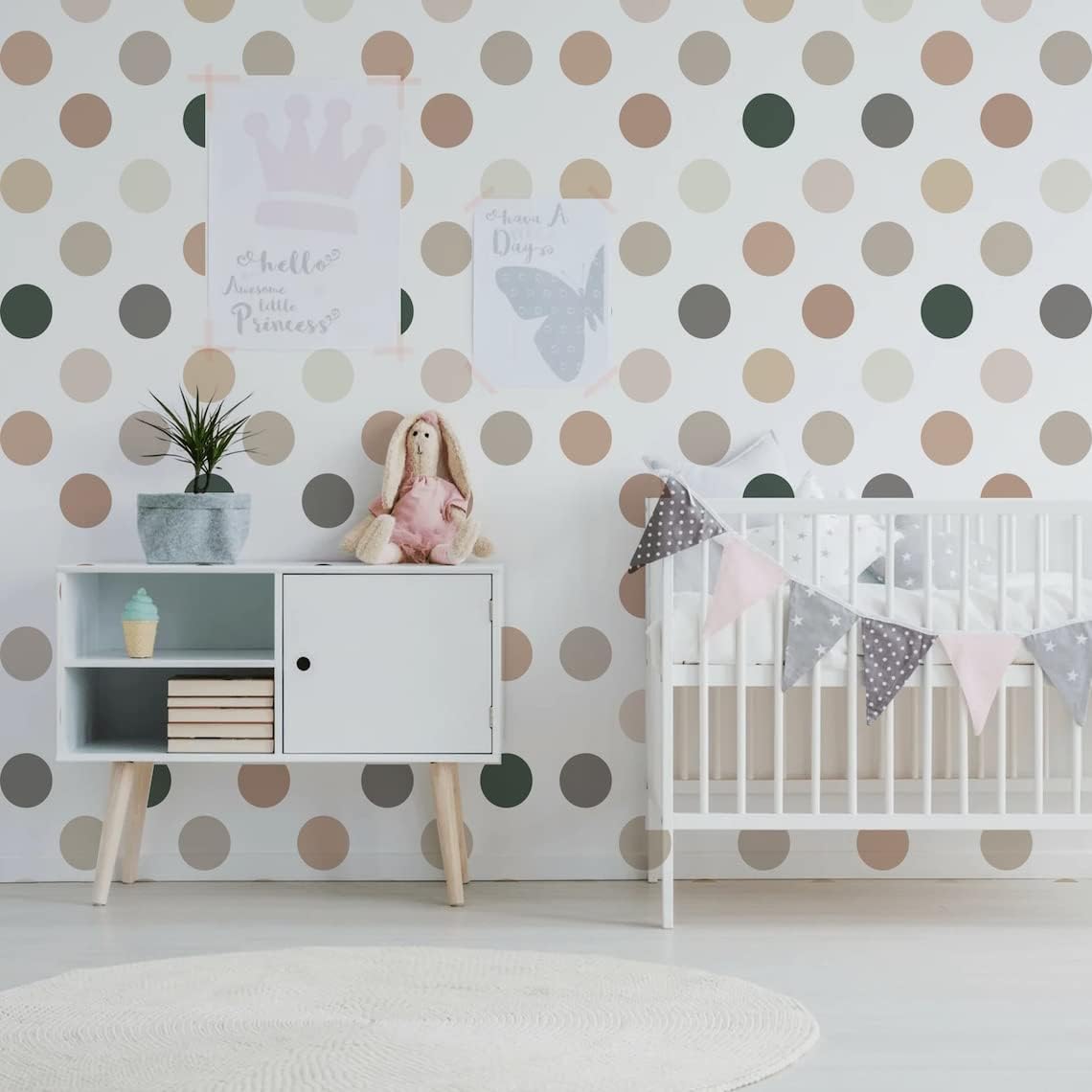 50 calcomanías neutras de puntos bohemios  Decoración de pared de círculos pastel para cuarto de bebé, habitación de niños  murales de vinilo de