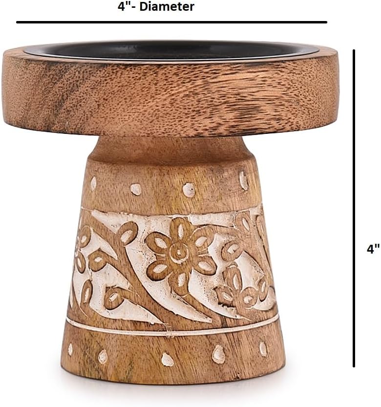 NIRMAN Portavelas de madera de mango, candelabros de madera para decoración de mesa de boda del hogar, centro de mesa (4 x 4 x 4 pulgadas)