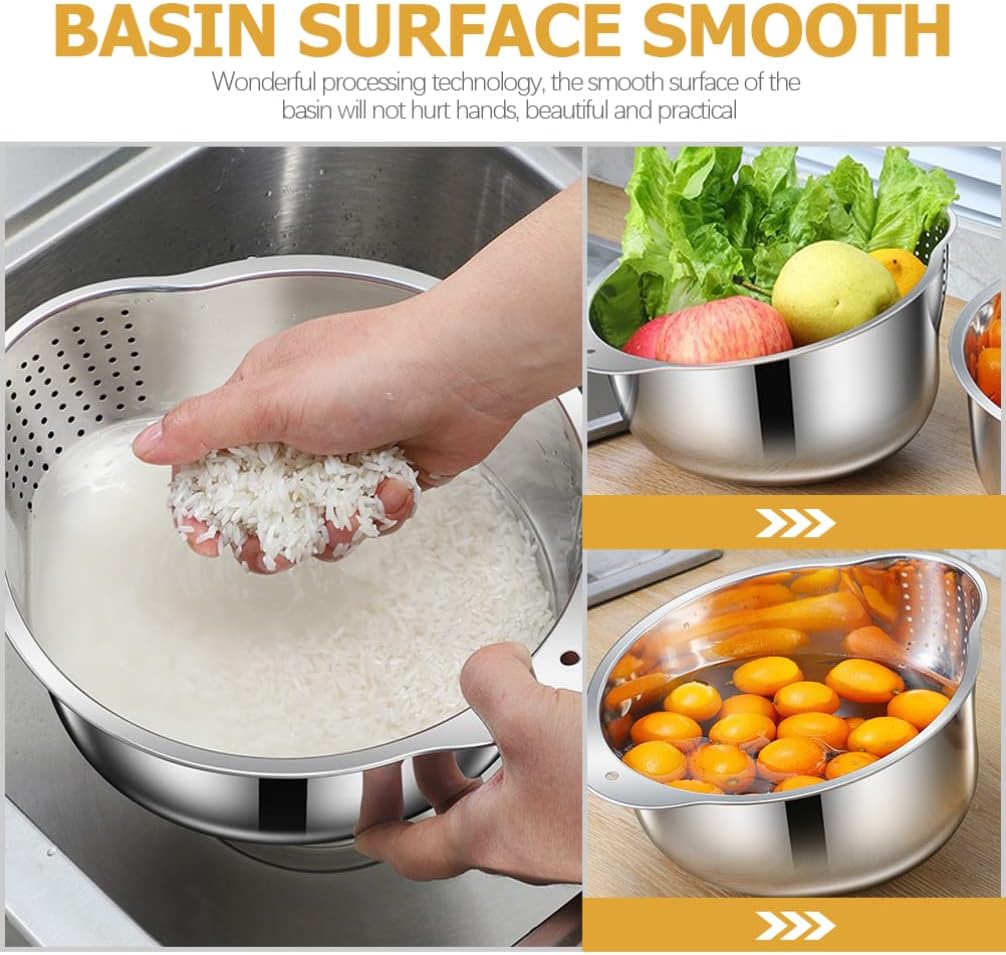 ZzzaNa Stainless Steel Washing Bowl Rice Washing Bowl Colander Strainer 20cm Fine Mesh Strainer for Washing Vegetables Fruit Beans Pasta Colander