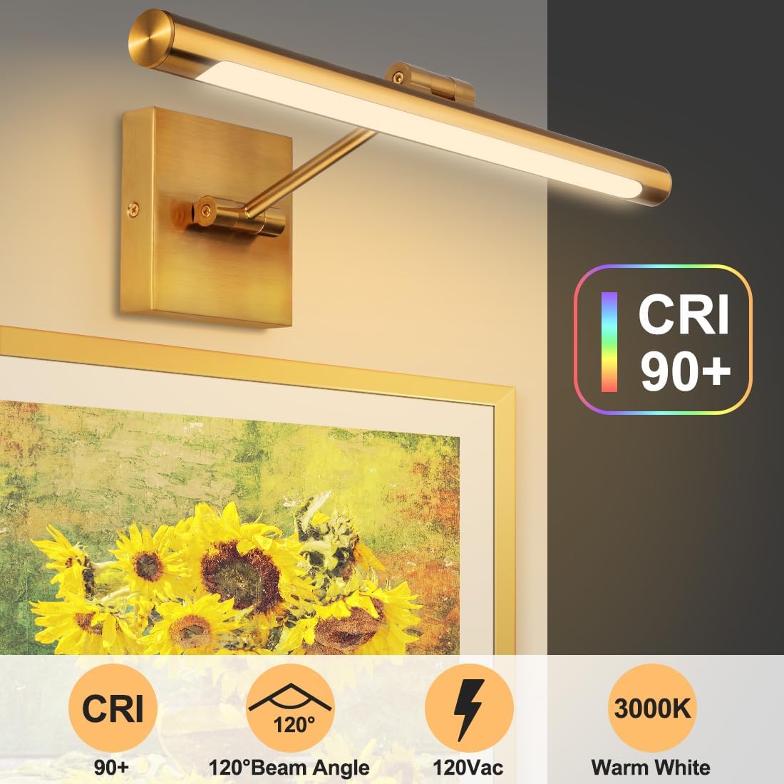 Xbuyee Luces LED para cuadros, 16.54 pulgadas, 9 W, luz de arte ajustable, luz de pared para exhibición, obras de arte, cableado regulable de 3000