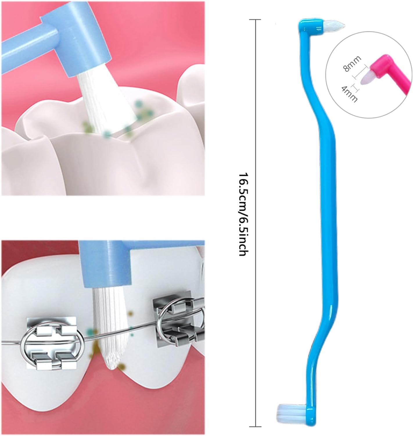 Jrehoor Cepillos interdentales, 6 piezas 2 en 1 cepillo de dientes suaves con cabezales de cepillo de dientes interdentales y de sabiduría para un