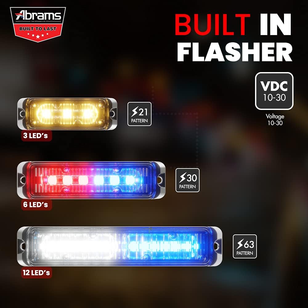 Abrams Flex Series (rojorojo) 18 W – 6 LED bombero POV vehículo de emergencia camión LED parrilla cabeza superficie montaje luz estroboscópica luz