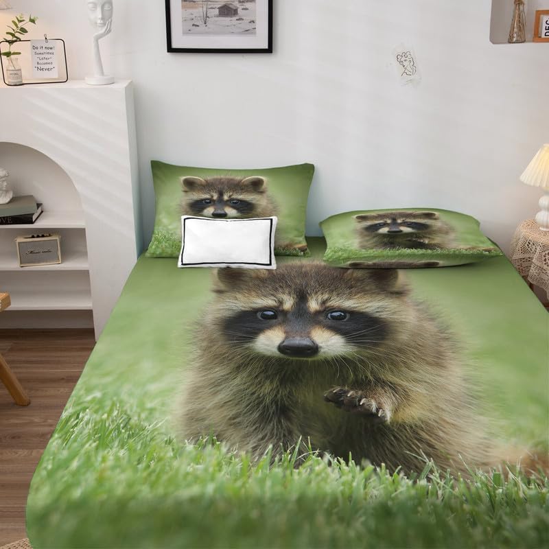 Sábanas de mapache tamaño Queen  Preciosos juegos de sábanas y fundas de almohada  Lujoso 100% microfibra, estampado de alta cantidad de hilos,