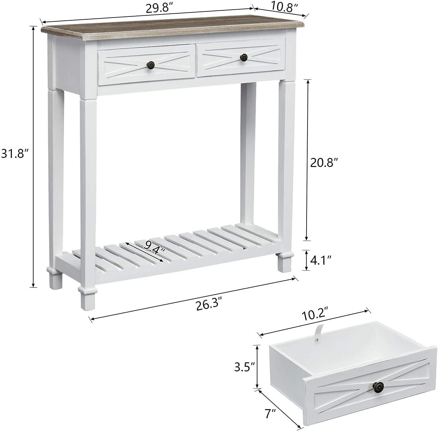 kinbor Mesa de entrada, mesa consola blanca con 2 cajones, mesa consola pequeña estrecha con estante de almacenamiento para entrada, sala de estar,