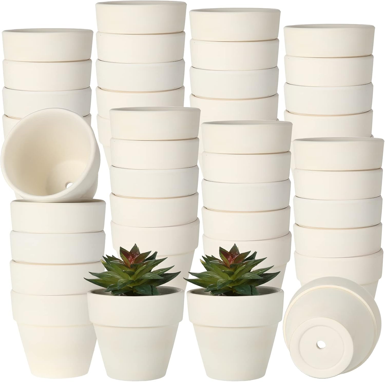 meekoo 100 macetas de terracota de 1.2 pulgadas, color blanco, mini macetas de arcilla con agujeros de drenaje, flores de cactus, macetas de
