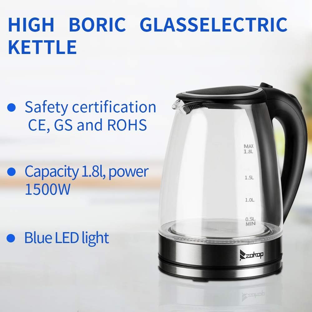 Hervidor eléctrico y caldera de agua, 1.8 L LED que cambia de color, tetera portátil con apagado automático y protección contra hervir en seco