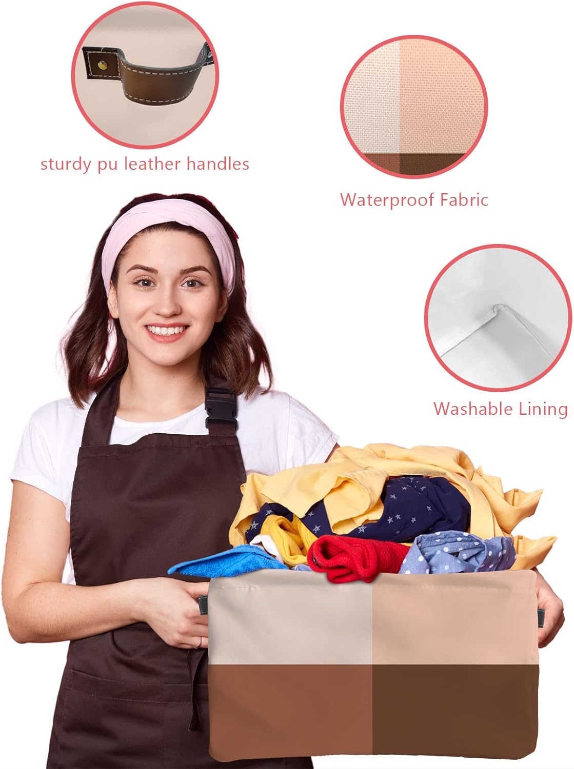 Cesta de almacenamiento a cuadros marrón degradado para organizar estantes, cajas de almacenamiento plegables con asa, cesta de lona moderna