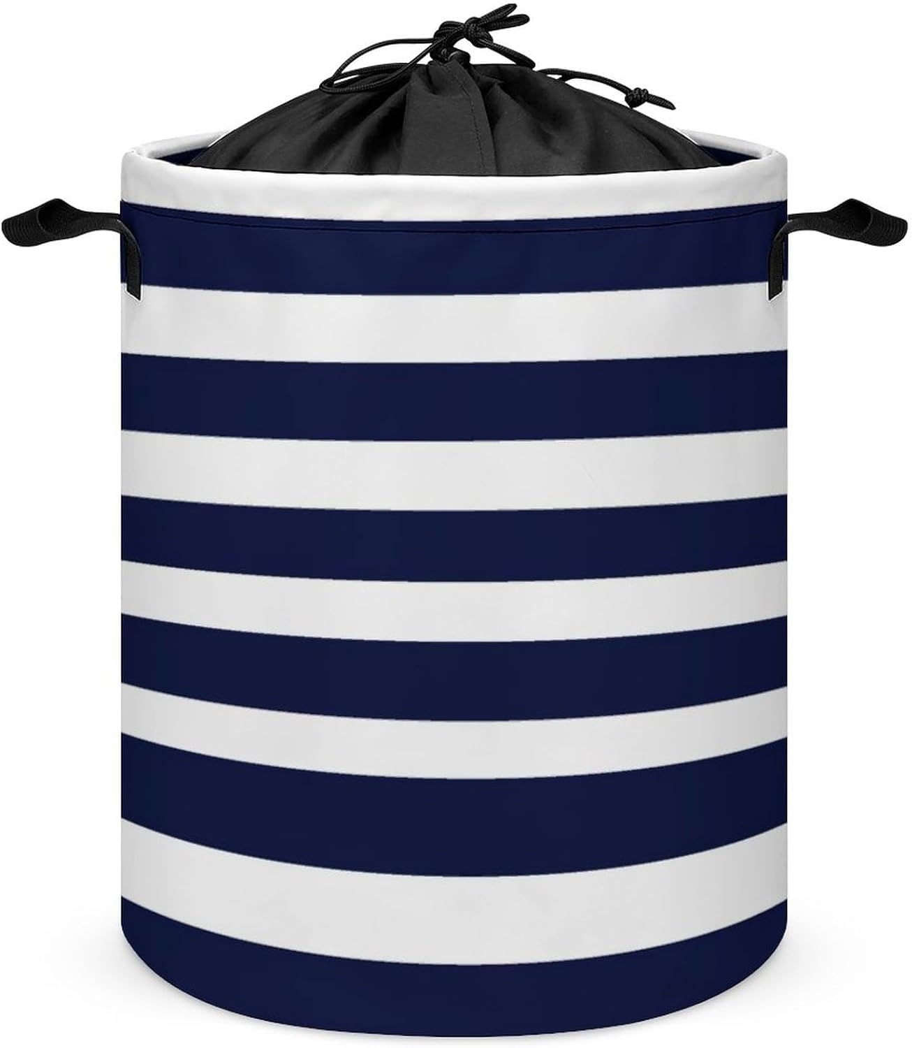 Cesta grande para ropa sucia, diseño de rayas clásicas, color azul marino y blanco, plegable, para baño, dormitorio universitario, almacenamiento