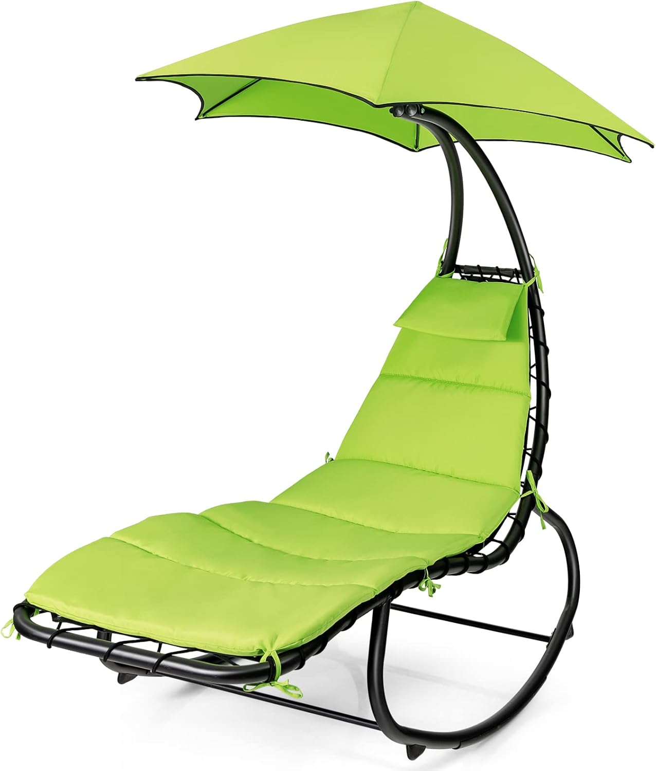 Giantex Silla de hamaca tumbona, silla colgante al aire libre con toldo de sombra, acero con recubrimiento en polvo, tela impermeable, almohada