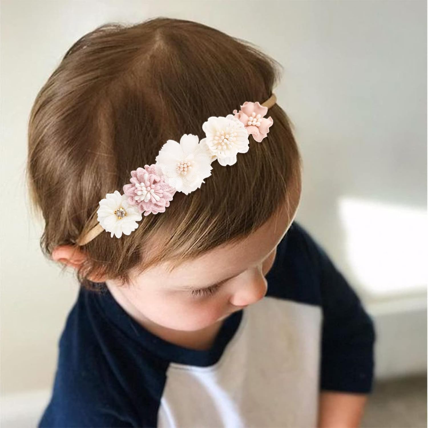 Diademas elásticas con flores para bebé niña, bandas suaves para el pelo para recién nacidas, 3 unidades