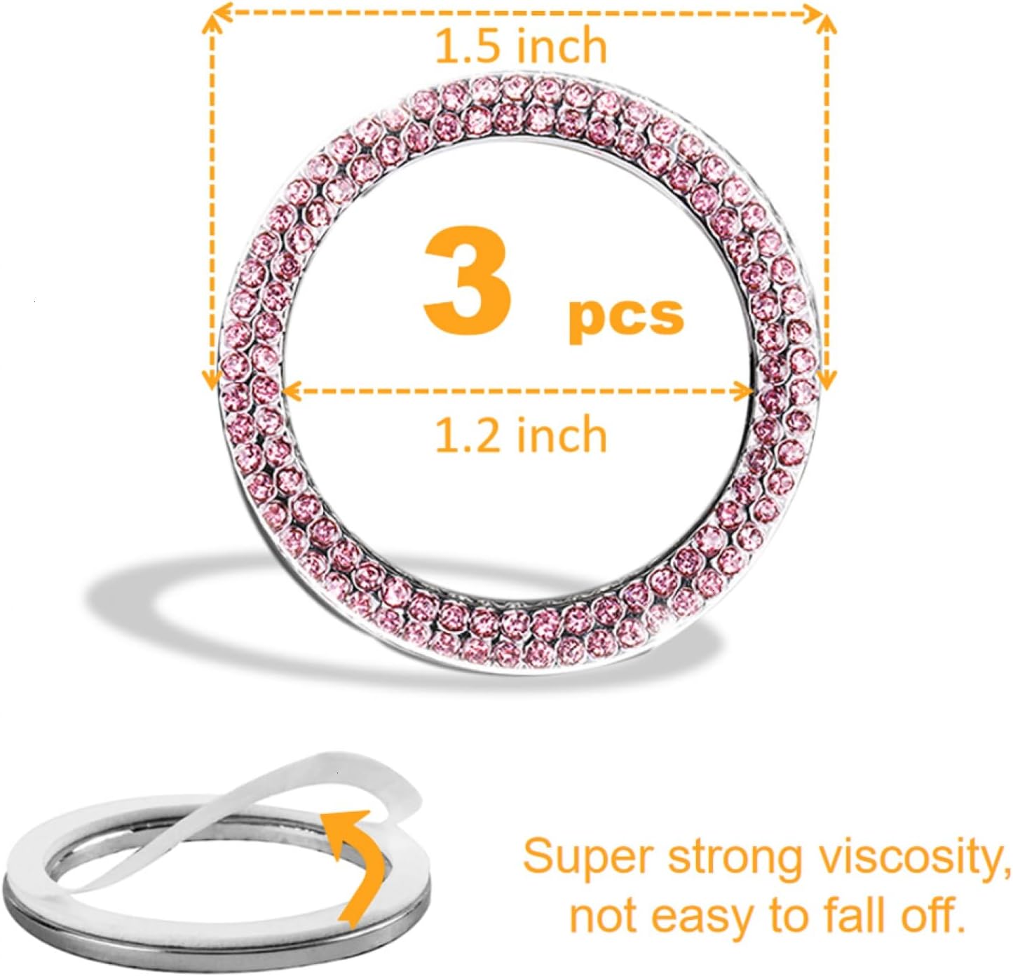 Paquete de 3 calcomanías de doble fila de diamantes de imitación de cristal brillante para automóvil, botón de arranque de automóvil, SUV, camiones,