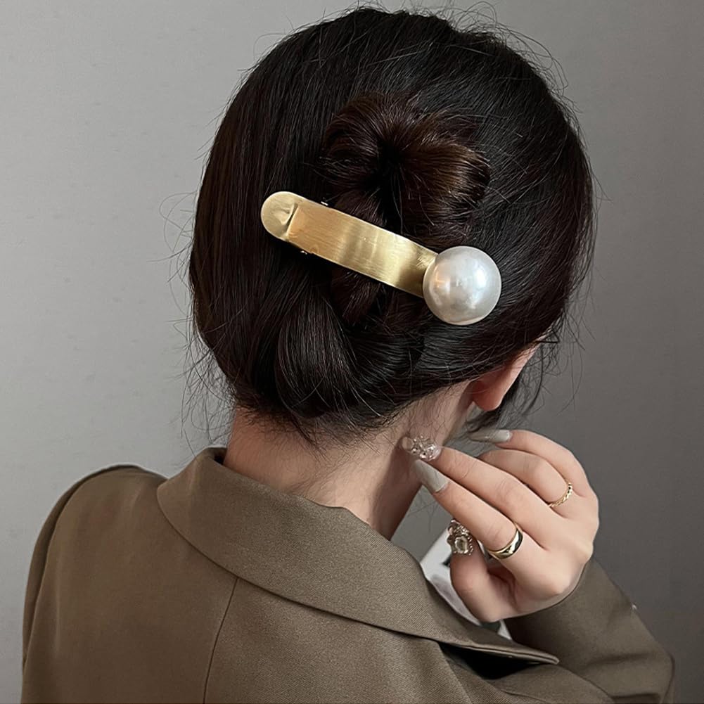 4 pinzas para el pelo de perlas para mujer, 4.13 pulgadas, grandes perlas, pinzas de pelo de cocodrilo, pinzas de metal elegantes, accesorios de