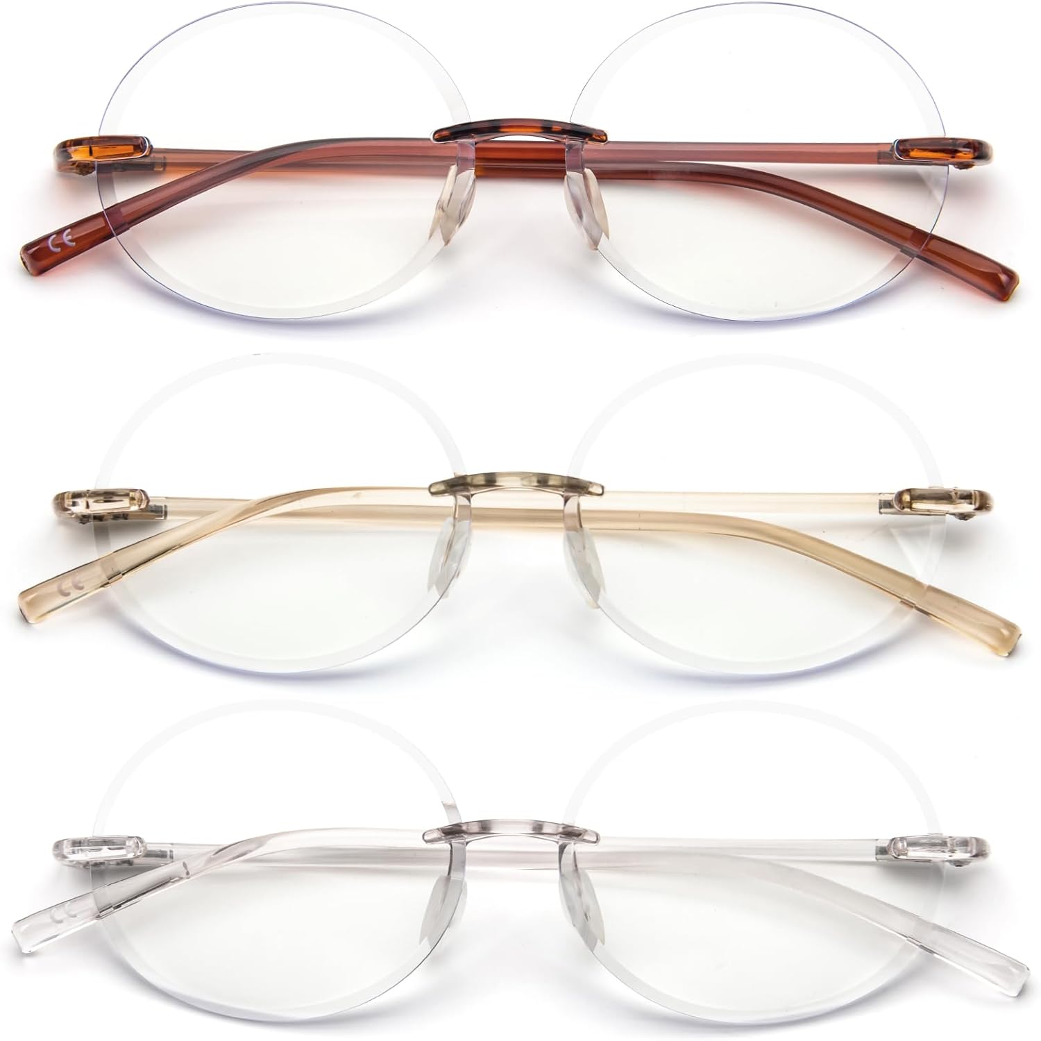 KoKoBin Paquete de 3 lentes de lectura redondos sin marco, bloqueo de luz azul para hombres y mujeres
