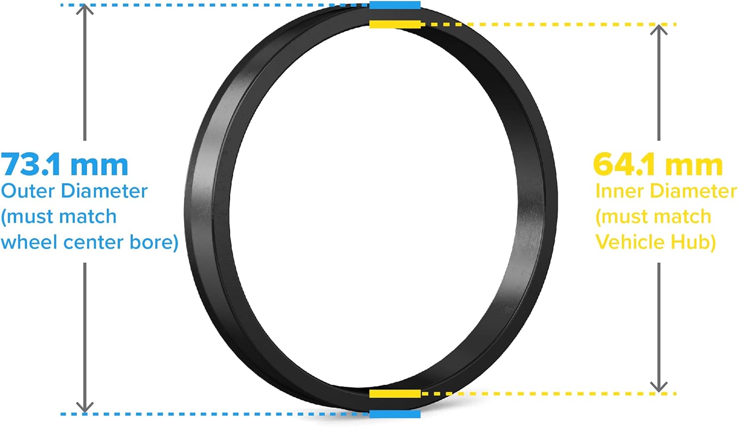 Anillos espaciadores centrales de 64.1 mm de DI a 73.1 mm de DE, anillos espaciadores de plástico de policarbonato negro, solo compatible con Honda