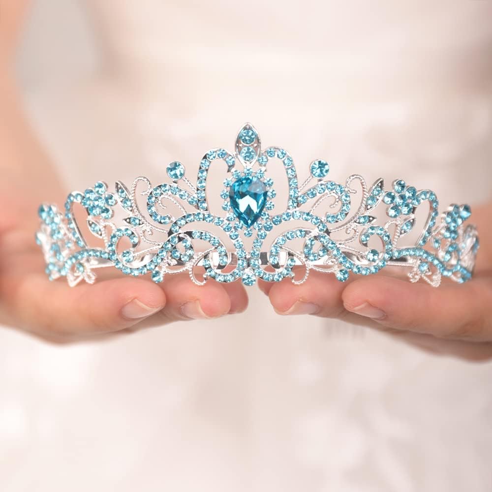 JWICOS Corona de tiara de cristal para mujeres y niñas, elegante corona de princesa con peines, tiaras para mujeres, nupciales, bodas, bailes,