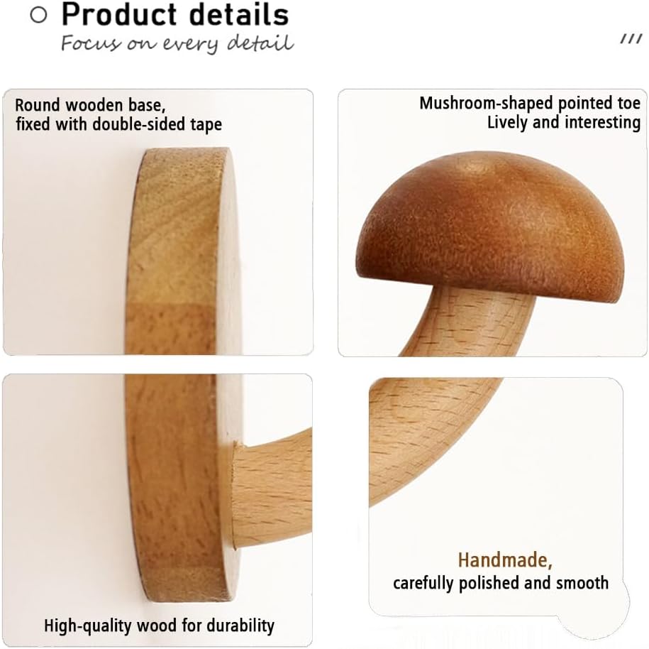 Fun – Gancho de madera con forma de hongo para abrigo, gancho de madera maciza no perforado, gancho de puerta de baño para cocina, baño, guardarropa
