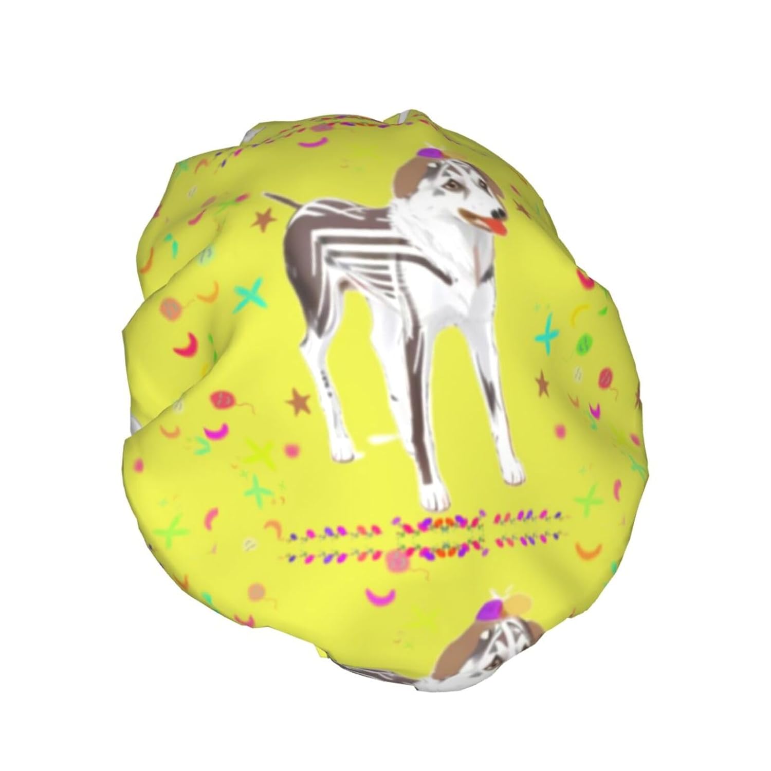 Cartoon Grey And White Dog Reusable Double Layer Waterproof Shower Cap With Elastic Cord For Home Cleaning Facial Care Shower